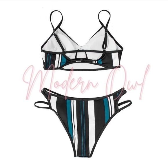 New! Adorable Striped Cut Out Keyhole 2pc Bikini Swimsuit - Picture 4 of 6